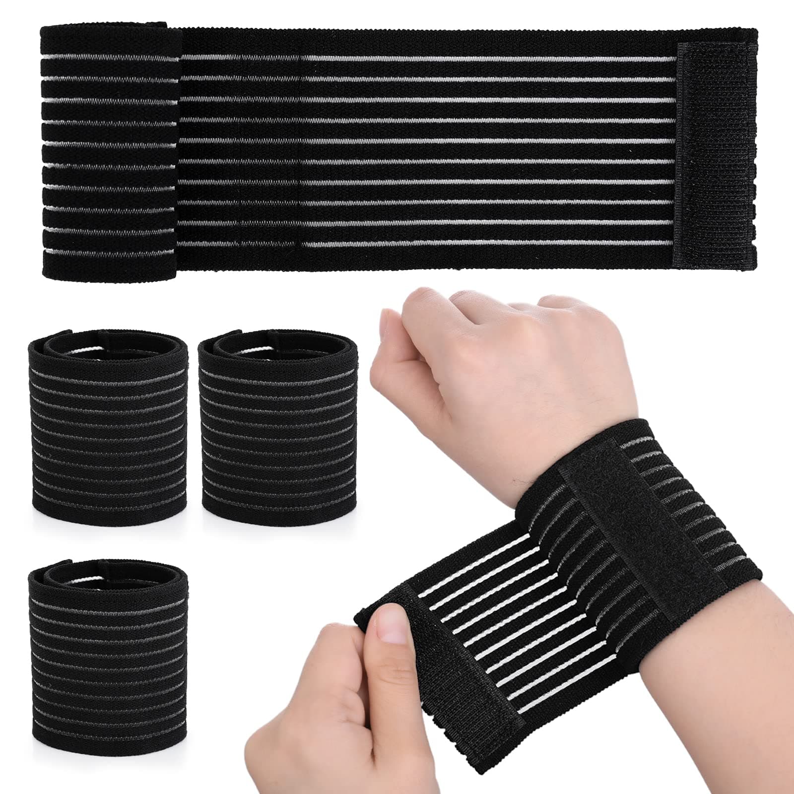 Sibba 4-Pack Elastic Wrist Wrap Breathable Compression Brace Support for Tennis, Gym, Sports & Work Adjustable Self-Adhesive Strap for Men & Women Hand Wrist Splint Support