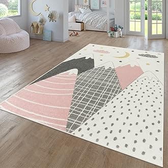 TT Home Nursery Area Rug Kids Rug For Bedroom Girls Boys Modern Rainbow Cloud Rug Animal Motif Colourful, colour:Pink Rose, Size:160 cm round