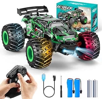 Remote Control Car, 1:18 Rc Cars, All-Terrain RC Truck with LED Light, 20KM/H, Rechargeable, 2WD, 2.4GHz, Sturdy PVC Shell, Remote Control Truck for Boys 4-7 8-12, Beginner (Green)