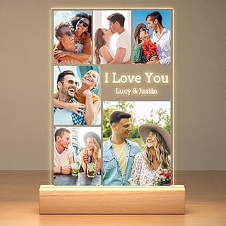 Personalised Photo Picture Frame, Custom Photo Frame with Night Light, Customised Picture Frames, Personalised Christmas Anniversary Couple Gifts for Women Men Him Her Girlfriend Boyfriend