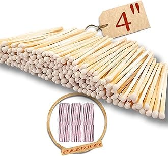 100-4" White Matches | Choose from 2", 3", 4", 5", 8" Wooden Safety Matches or Matchbox | Refill or Replacement Match for Candle Gift Set or Wedding Favors | Strikers Included (4")