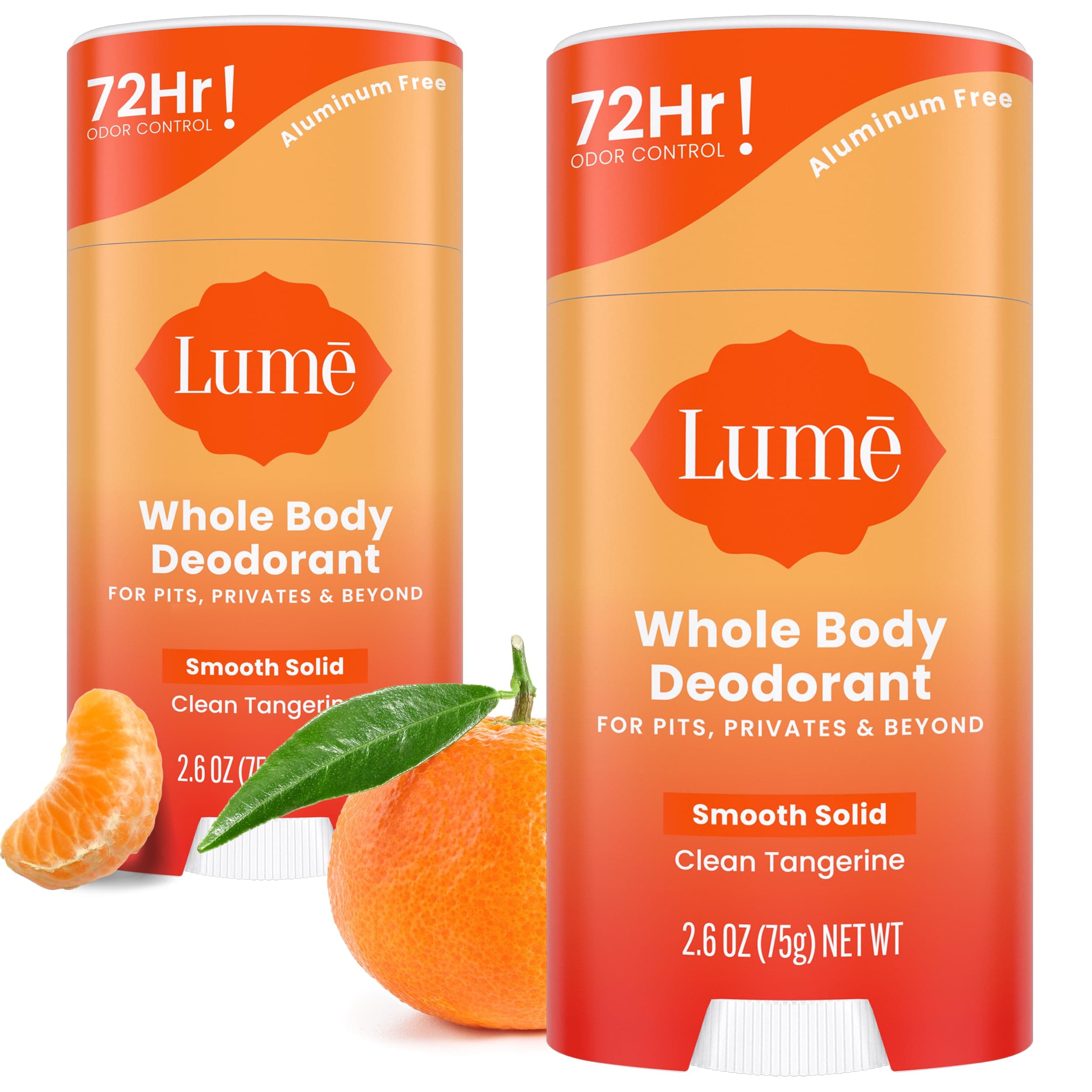 Whole Body Deodorant - Smooth Solid Stick - 72 Hour Odor Control - Aluminum Free, Baking Soda Free and Skin Safe - 2.6 Ounce (Pack of 2) (Clean Tangerine)
