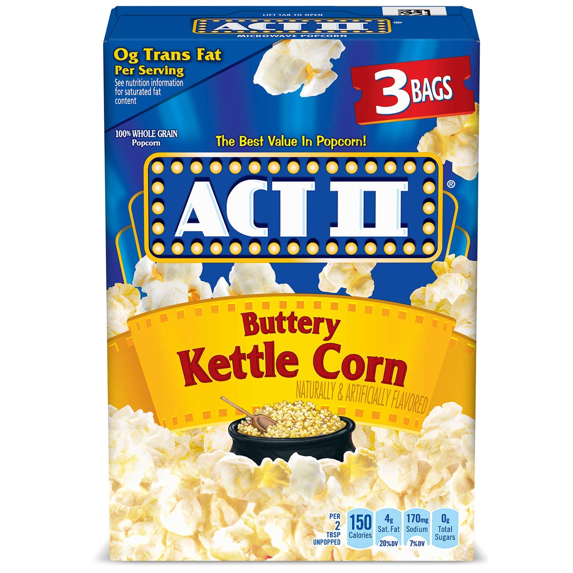 Buttery Kettle Corn Microwave Popcorn, 2.75 oz., 3-Count Bags (Pack of 12)