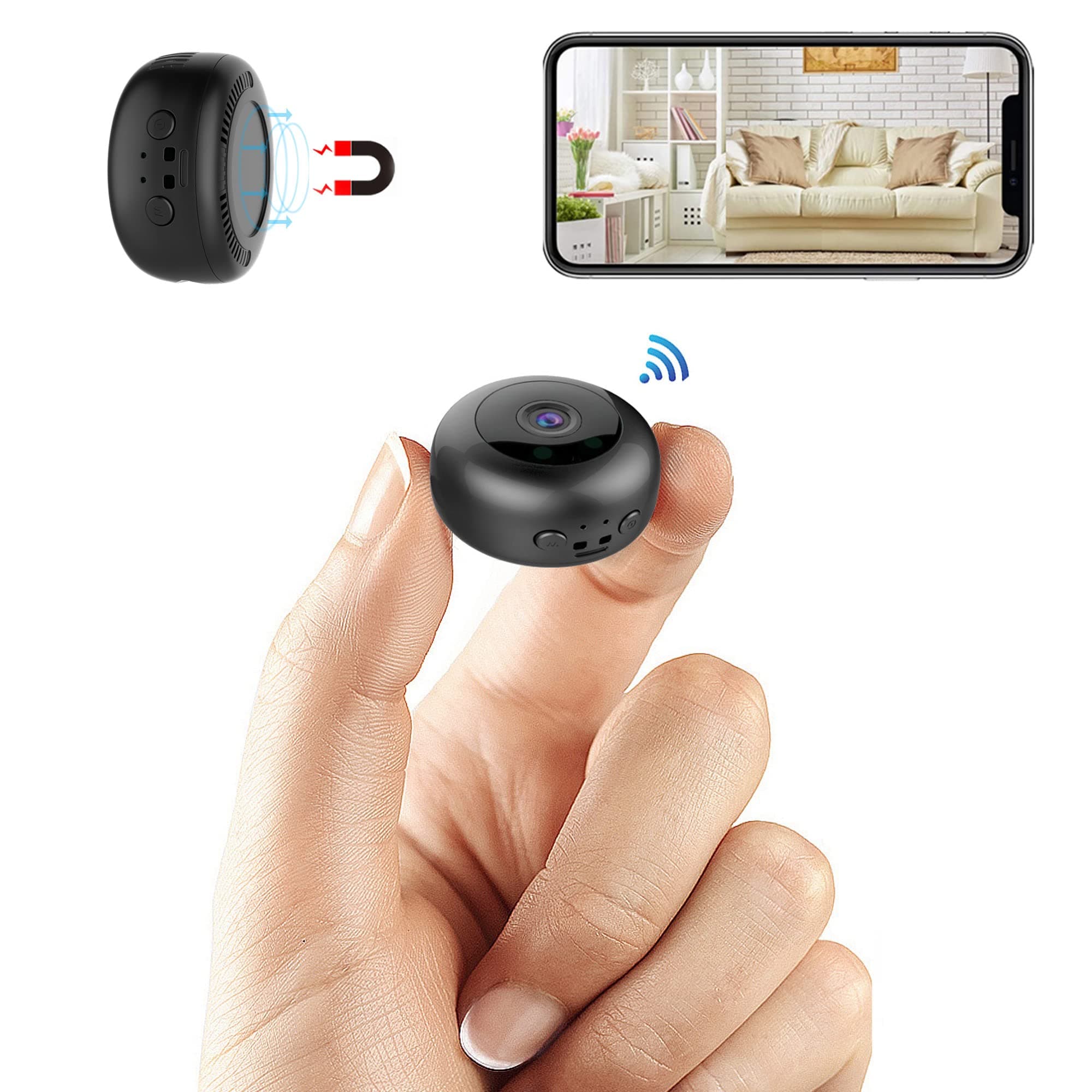 Small Camera, Hidden Camera, WiFi Security Camera, Hidden Camera with Motion Detection/Night Vision Function/Audio that can be recorded in video. No wiring required, easy to install and use, small