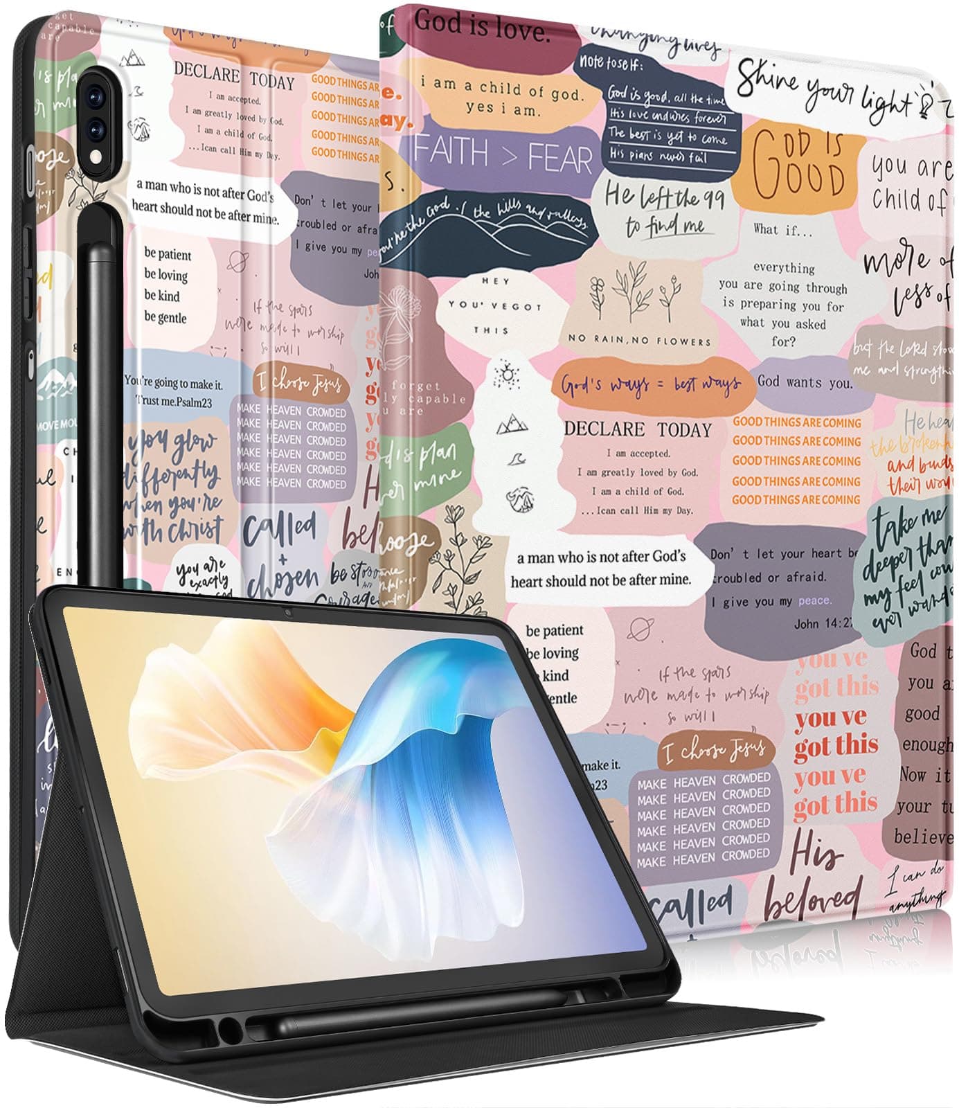 for Samsung Galaxy Tab S8 Plus/ S7 Plus/ S7 FE Case 12.4 Inch Women Girls Cute Folio Girly Teens Pretty Quotes Unique Cover for Samsung Tablet S8 Plus 2022/ S7 Plus 2021/ S7 FE 5G Cases