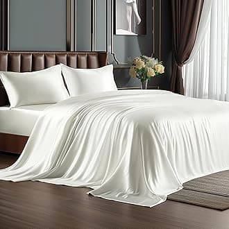 BEDELITE Satin Sheets Twin Size Bed Set, Luxury Soft White Silky Sheets for Hair and Skin, Similar to Silk Bed Sheets Set 3 Pieces with 1 Deep Pocket Fitted Sheet, 1 Flat Sheet, and 1 Pillowcase