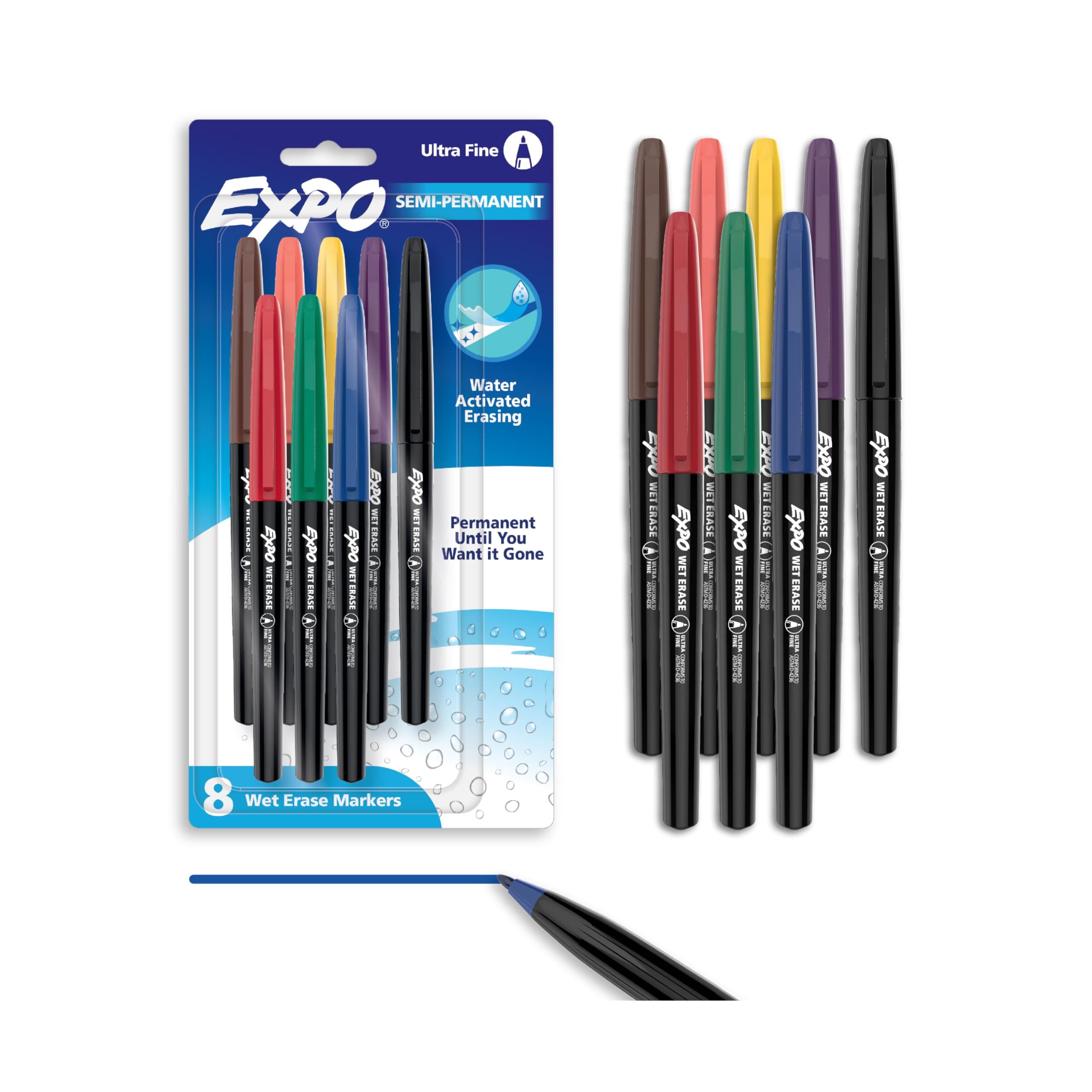 Vis-a-Vis Wet Erase Marker Set, Fine Tip, Assorted Colors, 8 Count