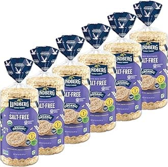 Lundberg Rice Cakes, Organic Brown Rice, Salt-Free, 6-Pack – Regenerative Organic Certified Rice Cakes, Healthy Snacks, Gluten-Free & Vegan, 8.5 Oz Ea