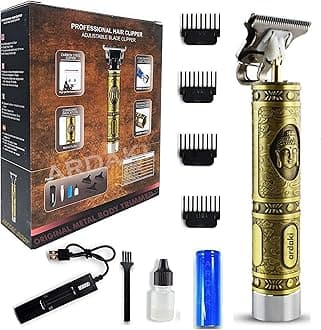 ARDAKI Beard Trimmer For Men, Professional Hair Clipper, Adjustable Blade Clipper and Shaver, Close Cut Precise Hair Machine, Body Trimmer (Metal Body), Gold