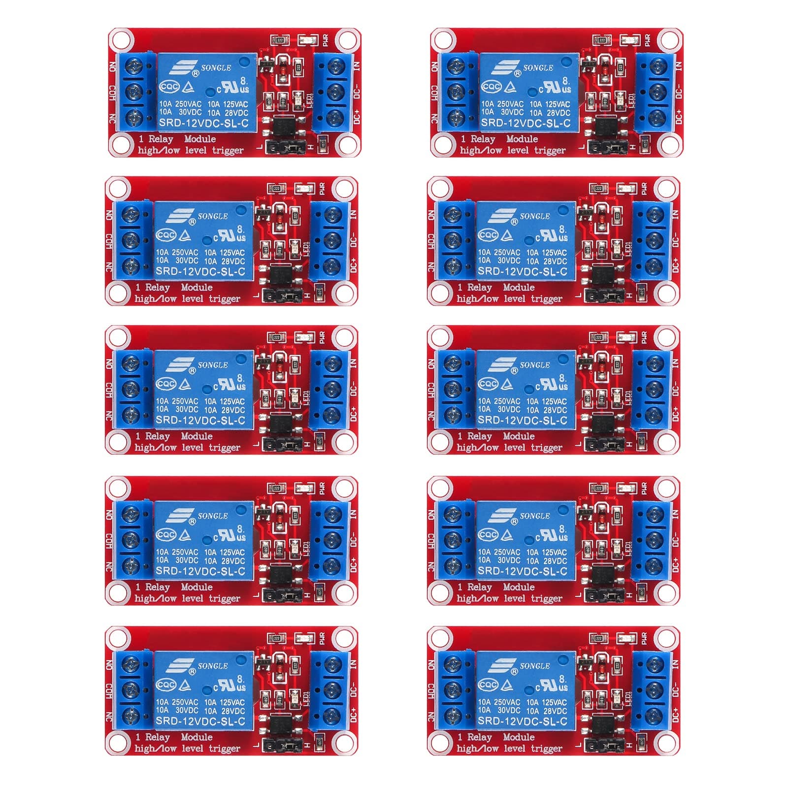 10pcs Relay Module DC 12V Relay Board 1 Channel with Optocoupler Isolation Support High or Low Level