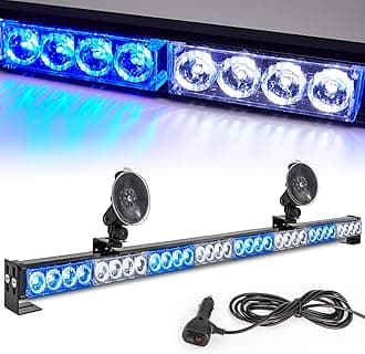LE-JX Blue/White Emergency Strobe Light Bar 36 Inch 13 Flash Patterns Traffic Advisor Warning Hazard Windshield Safety Lights Bar for Police Volunteer Firefighter Vehicle, Cop Truck (35.5 Inch,32 Led)