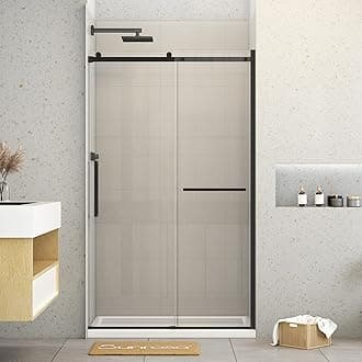 Sunrosa Shower Doors 48"×76", Single Sliding Shower Doors, Shower Door with Tempered Glass, Shower Glass Door in Matte Black