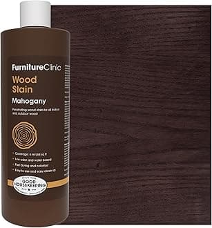 Furniture Clinic Wood Stain | Multiple Finishes | Fast Drying | Indoor and Outdoor Furniture and More | Water Based, Low Odor, Non-Toxic | Polyurethane| Mahogany (17oz / 500ml)
