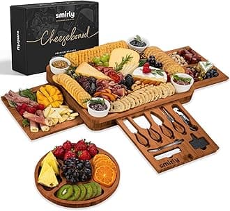 SMIRLY Charcuterie Boards Set - Large Bamboo Cheese Board Set - House Warming Gifts New Home, Wedding Gift for Couple, Bridal Shower Gift, Birthday Gifts for Women