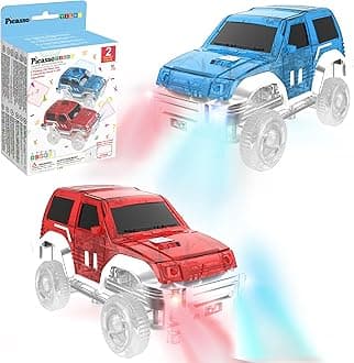 PicassoTiles 2 Piece Swift Highly Detailed Race Track Truck Cars Accessories in Bulk Package Compatible with STEM Magnetic Tile Race Track Building Kits for Kids Boys & Girls Ages 3+ and Older PTE05