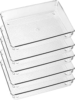 ihomecooker 5 Pack Clear Plastic Drawer Organizer Tray Cutlery Utensil Makeups Drawer Silverware Organizers 6" X 9"