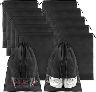 Shoe Bags for Travel, Drawstring Packing Bags, Dustproof Portable Storage for Men and Women, Black, X-Large, 10 Pack