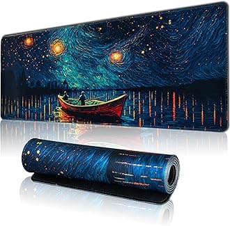 Starry Night Large Gaming Mouse Pad, XL Desk Mat with Seamed Edges, Waterproof, Non-Slip Rubber Base, 31.5x11.8 Inch Keyboard Pad, Big Mousepad