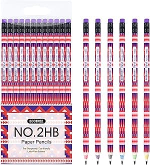 ECOTREE Pencils #2 Pre-Sharpened Pencils for Kids Number 2 Pencil with Erasers for School, Writing, 12 Count