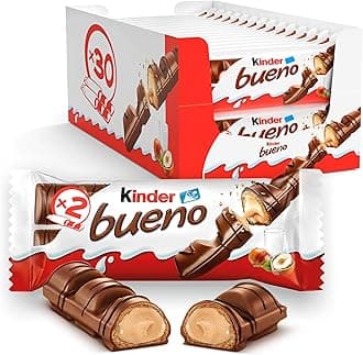 Kinder Bueno Wafer Twin Bars, Bulk Chocolate Gift Pack, Milk Chocolate Covered Wafer with Milky and Hazelnut Filling, Pack of 30 x 2 (60pcs)