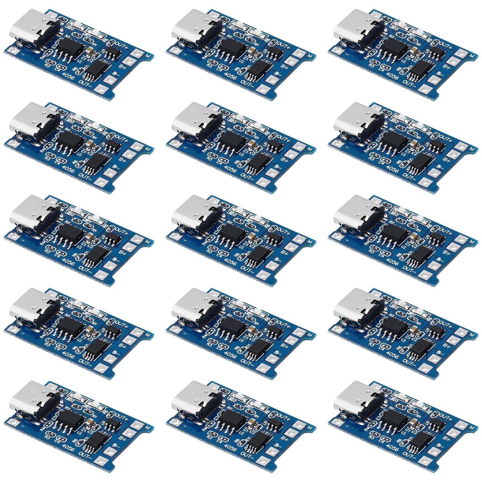MakerFocus 15pcs TP4056 Charging Module Type C Interface with Battery Protection 18650 BMS 5V 1A 18650 Lithium Battery Charging Board