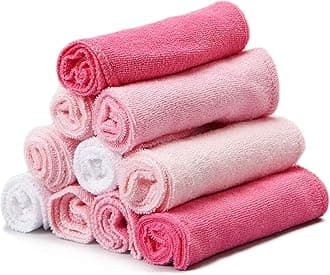 Baby Washcloth Wipes Set for Newborn Boys and Girls, Soft Terry, Pack of 10, Pink