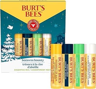 Christmas Gifts, 4 Lip Balm Stocking Stuffers Products, Assorted Mix Set - Classic Beeswax, Vanilla, Cucumber Mint & Coconut and Pear (4-Pack)