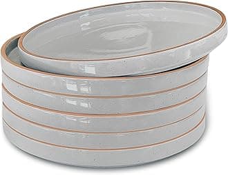 Mora Ceramic Flat Plates Set of 6-8 in - The Dessert, Salad, Appetizer, Small Lunch, etc Plate. Microwave, Oven, and Dishwasher Safe, Scratch Resistant. Kitchen Porcelain Dish - Earl Grey