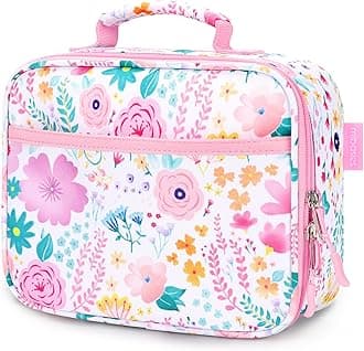 mibasies Kids Lunch Box for Girls Toddler, Insulated and Reusable Lunch Bag for School, Flower Pink
