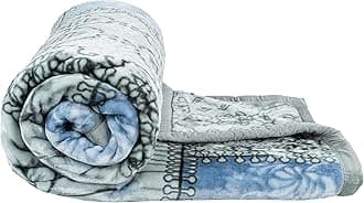 Vas Collections Super Soft Cloudy Printed Double Bed Polyester Blanket for Heavy Winter, Single Ply Mink Blanket King Size with 220 x 230 Cm 3.5 Kg (Grey & Blue, Pack of 1) ¦