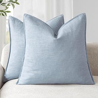 Foindtower Pack of 2, Decorative Linen Soild Throw Pillow Covers Soft Accent Euro Cushion Case Boho Farmhouse Pillowcase for Chair Couch Sofa Bedroom Living Room Home Decor 20 x 20 Inch Sky Blue