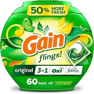 Gain Flings Laundry Detergent Pacs, 60 Count, Original Scent, with Odor Defense, concentrated laundry soap pacs