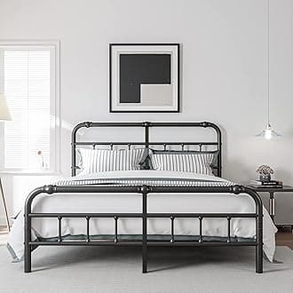 King Size Bed Frame with Headboard and Footboard, 18 Inches High, 3500 Pounds Heavy Duty Metal Slats Support for Mattress, No Box Spring Needed,Noise-Free, Black
