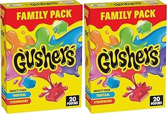 Gushers Fruit Flavored Snacks, Variety Pack, Strawberry and Tropical, 20 ct (Pack of 2)