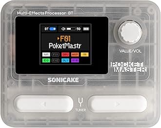 SONICAKE Pocket Master Guitar Bass Amp Modeling IR Cabinets Simulation Multi-Effects with Stereo OTG USB Audio Interface BT Audio 1.77" LCD Color Screen Transparent White