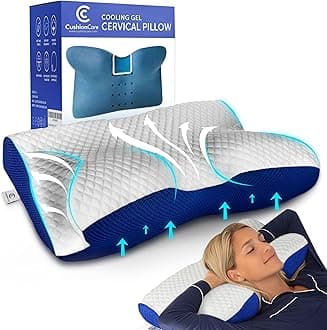 Cooling Gel Pillow for Neck and Shoulder Pain – Memory Foam Cervical Pillow with Orthopedic Contour Support & Ventilated Cover – For Pain Relief & Alignment – Side, Back & Stomach Sleepers + Free Mask