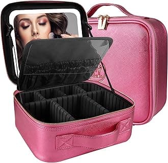 MOMIRA Travel Makeup Bag Cosmetic Bag Makeup Organizer Bag with Lighted Mirror, Adjustable Brightness in 3 Color Scenarios, Waterproof Makeup Train Case, Gift for Women, Z-Brilliant Rose, S