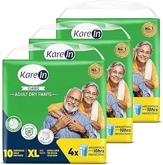 KareIn Classic Adult Diaper Pants, Extra Large 100 - 150 Cm (40"- 59"), Unisex, Leakproof, Elastic Waist, Wetness Indicator, Pack of 3, 30 Count