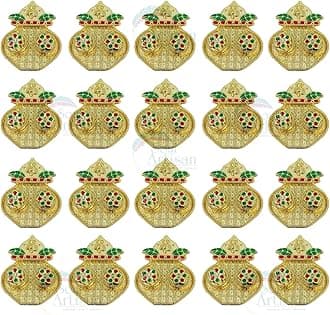 Kumbam Double Kumkuma Holder Chimil Box - Plastic Golden Metallic Color(Pack of 20) - Decorative Art Design Tilak Daani, Sindoor for Women Return Gift, Diwali, Weddings, Pooja