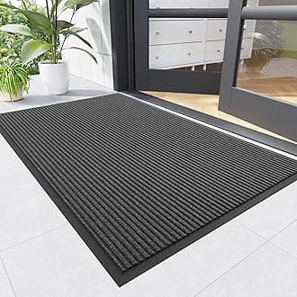 Front Door Mat, 4' x 6' Heavy Duty Indoor Outdoor Doomat, Commercial Industry Rugs with Rubber Backing, Non-Slip Low Profile Welcome Entry Mat for Patio, Home, Grey