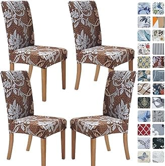 SPRINGRICO Chair Covers for Dining Room Set of 4, Stretch Dining Chair Cover, Washable Spandex Kitchen Parsons Chair Slipcovers, Removable Seat Protector for Home or Party (4 Pack, Floral BROWN1)
