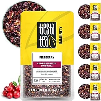 Fireberry, Loose Leaf, Cranberry Hibiscus Rooibos Tea, Premium Non-Caffeinated Rooibos Blend, Make Hot or Iced & Brews Up to 25 Cups, 1.7oz Resealable Pouch, Pack of 6