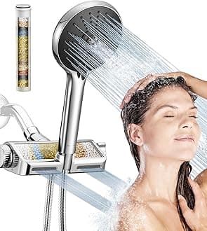 HOPOPRO Portable Combo Filtered Shower, Double Water Softener Shower Head with Massage, High Pressure Shower with Filters for Hard Water, Removes Chlorine, Reduces Dry Itch in the
