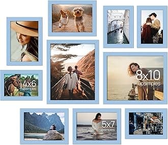 upsimples 10 Pack Picture Frames Collage Wall Decor for Mounting or Tabletop Display, Photo Gallery Frame Set for Family, Multi Sizes Including 8x10, 5x7, 4x6, Blue