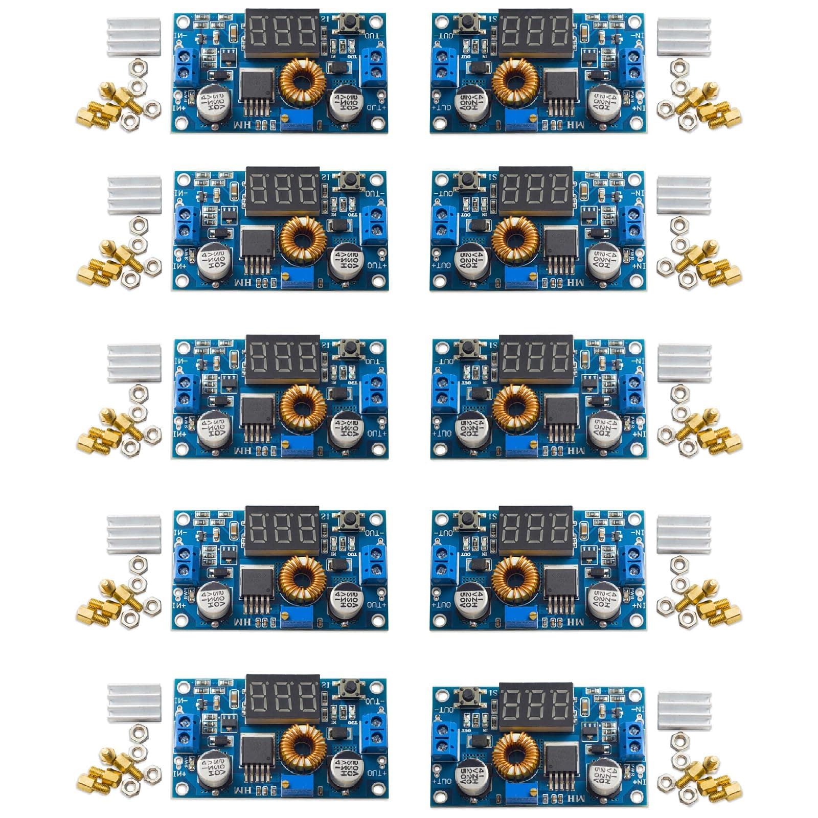10 Packs 5A 75W DC-DC Step Power Module XL4015 with Adjustable LED Voltmeter and Free Support