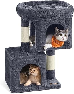 Feandrea Cat Tree, 26.4-Inch Cat Tower, S, Cat Condo for Kittens up to 7 lb, Large Cat Perch, 2 Cat Caves, Scratching Post, Smoky Gray UPCT611G01