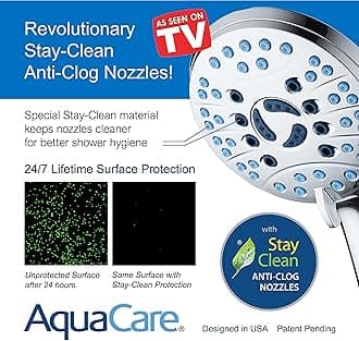 AquaCare As-Seen-On-TV High Pressure Handheld/Rain 50-mode 3-way Shower Head Combo with Adjustable Arm - Anti-clog Nozzles, Tub & Pet Power Wash, 6 ft. Stainless Steel Hose, All Chrome Finish