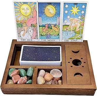 Tarot Card Holder Stand Display, Cute Witchy Desk Decor, Decorative Box for Altar Decor Witchy Boho Room Decor Aesthetic for Bedroom Tarot Card Accessories Crystal Holder Case Witchy Gifts for Women