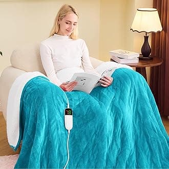 greenoak Heated Blanket Electric Full 72"X84", Heating Blanket with 10 Levels 1/2/4/6/8 Hours Auto-Off Overheat Protection, Flannel Sherpa Soft Warm Heater, ETL Certified Aqua Green