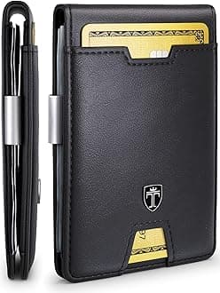 Men's Slim Wallet with Money Clip Austin RFID Blocking Fold-Over Men's Credit Card Holder with Gift Box, BlackOne, S, Money Clip